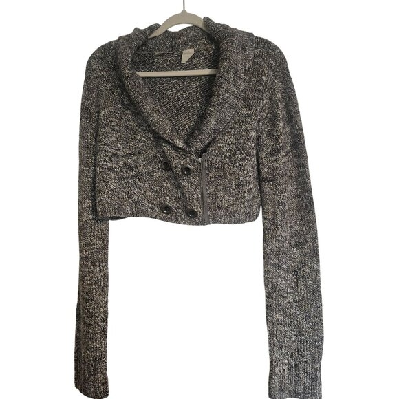 Trouvé Women’s Cropped Sweater Gray Zip M Minimalist Academia Espressocore - Picture 2 of 12